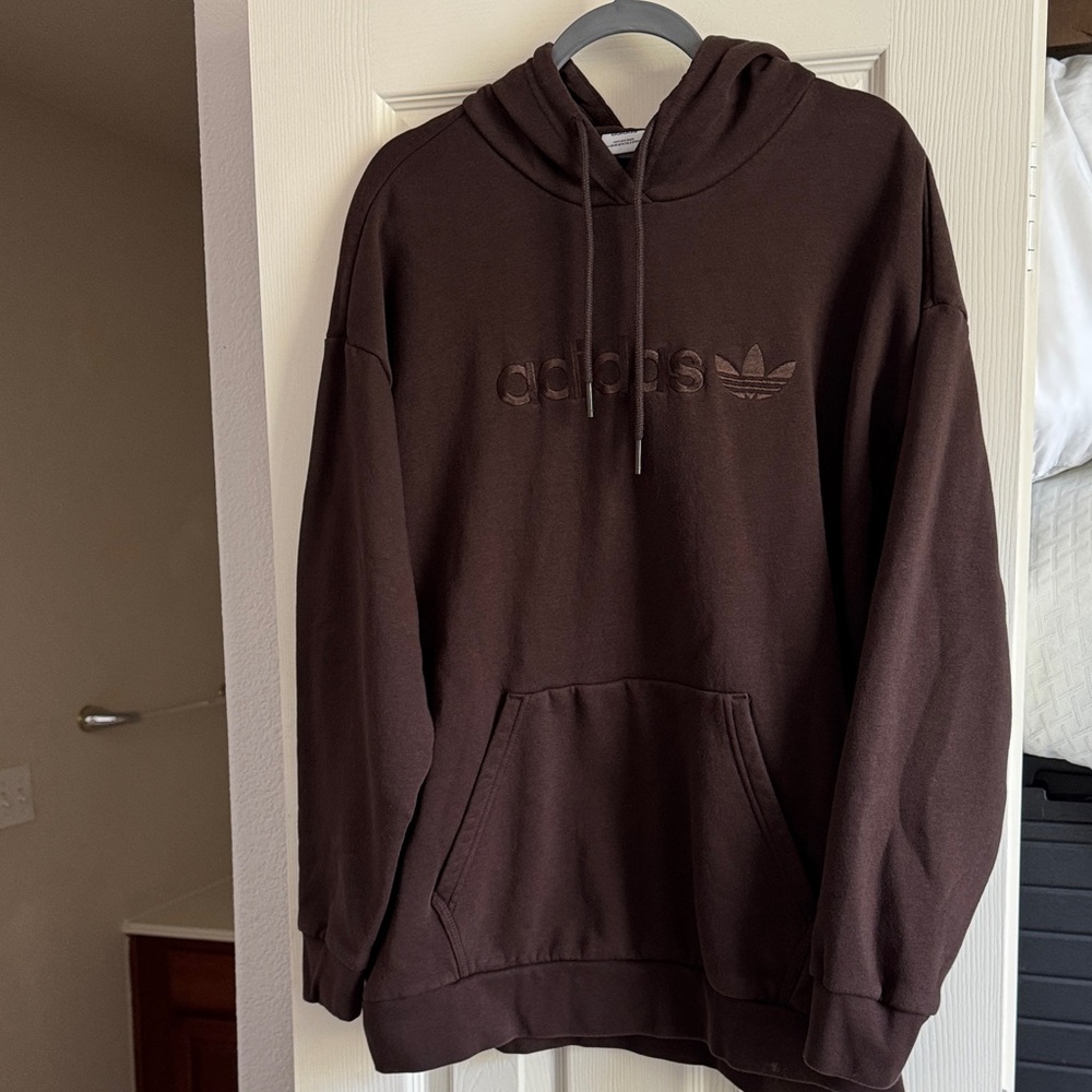 adidas women’s Dark Brown Pullover Hoodie with Embroidered Logo